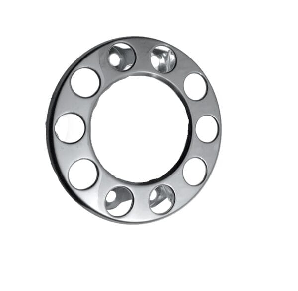 Anello coprimozzo 10 fori in acciaio inox, per cerchi in lega con doppia staffa di fissaggio ø 22,5 mm