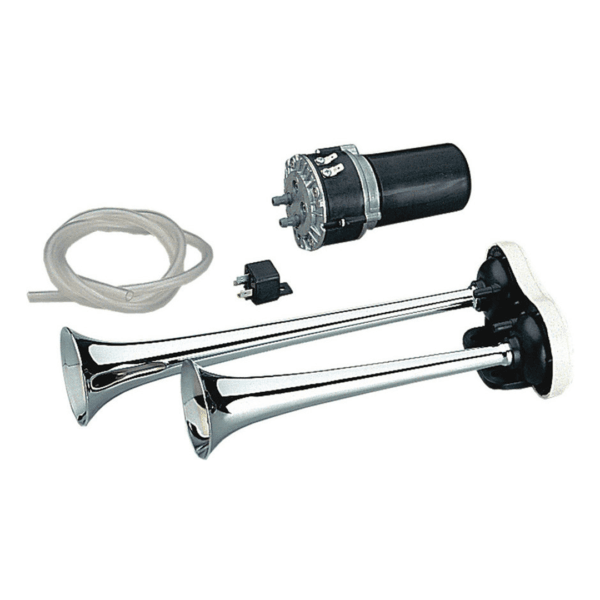 Tromba 2 suoni alternati, metallo cromato k2 completa di compressore 24v