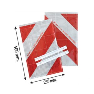 Kit completo di bande per sponde idrauliche destro e sinistro con supporto in alluminio, progettato per garantire durata, visibilità e sicurezza nella movimentazione su rimorchi e motrici.