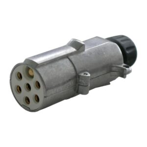 Spina 7 poli 24V (ISO 3731 Type S) Erich Jaeger di colore bianco, per l'alimentazione dei servizi ausiliari del rimorchio commerciale. Essenziale per luce retromarcia e ricarica. Affidabilità Codice 211013.