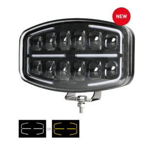 vista frontale del Faro LED Lemur acceso a luce bianca