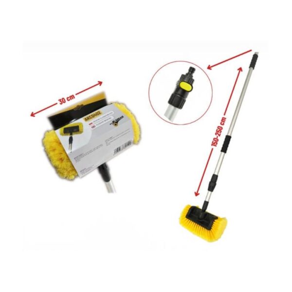 Spazzola Professionale 5 Lati con Flusso d’Acqua e Manico Telescopico (12″ / 180cm estendibile fino 250cm)